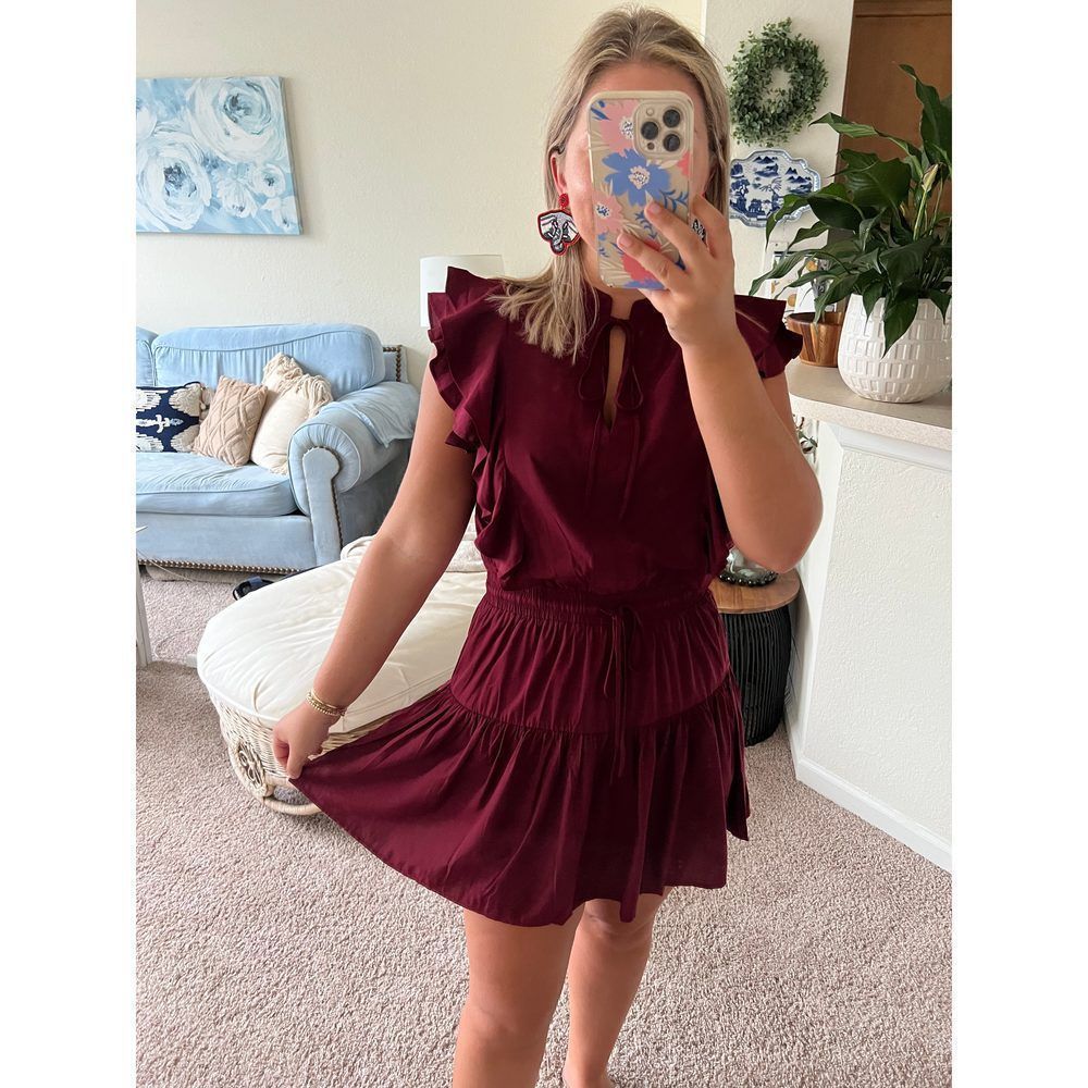 Maroon Ruffle Mini Dress